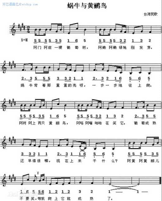 蜗牛与黄鹂鸟五线谱曲谱 声音类 the snail and the oriole